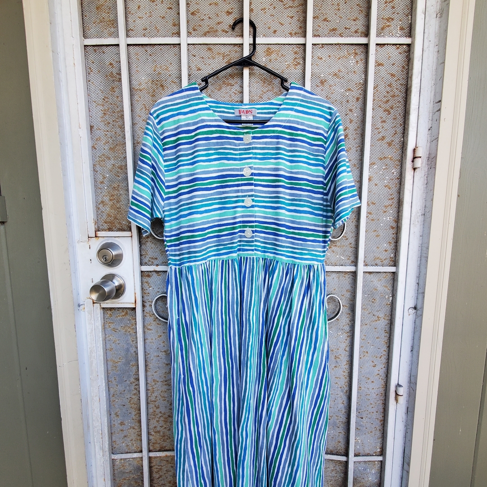 Vintage FADS Striped Maxi Dress with Pockets size L